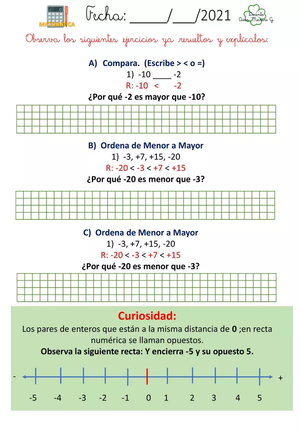 Comparar y ordenar números enteros (Z)