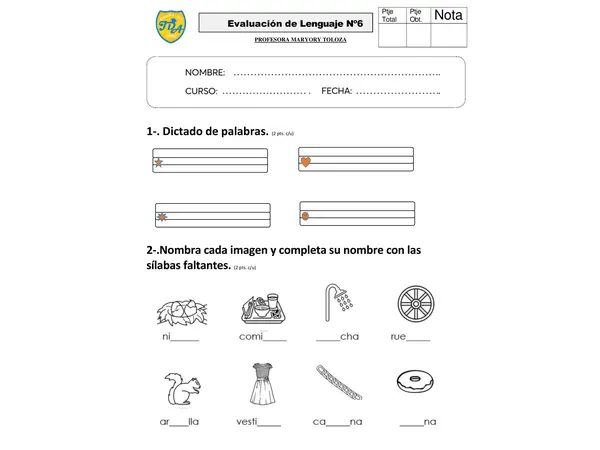 Evaluación lenguaje letra D 