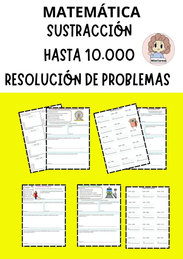 Ficha Restas y resolución de problemas hasta 10.000 | Matemática