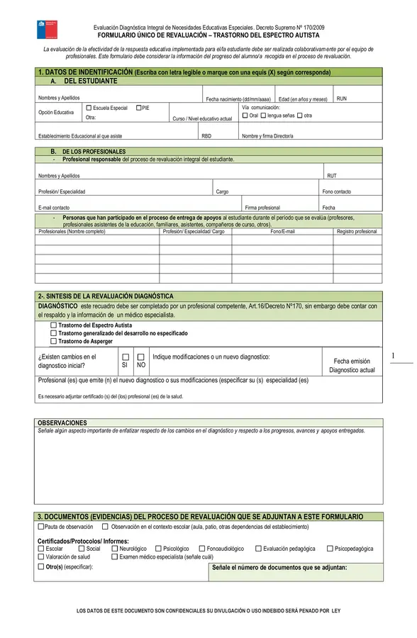Formulario de Revaluación TEA (D.S. N° 170/2009) 