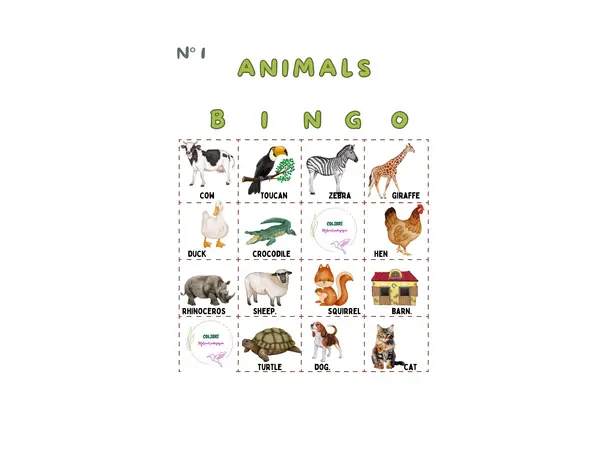 BINGO DE ANIMALES- OTOÑO EN INGLÉS