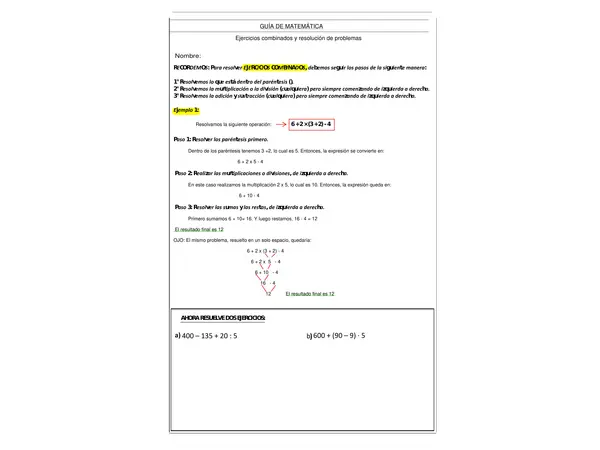 Guía de ejercicios combinados y resolución de problemas