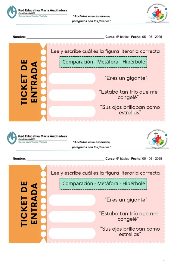 Ticket de salida Figuras Literarias 