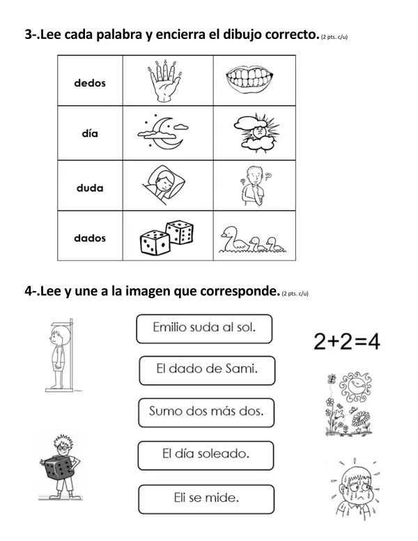 Evaluación lenguaje letra D 