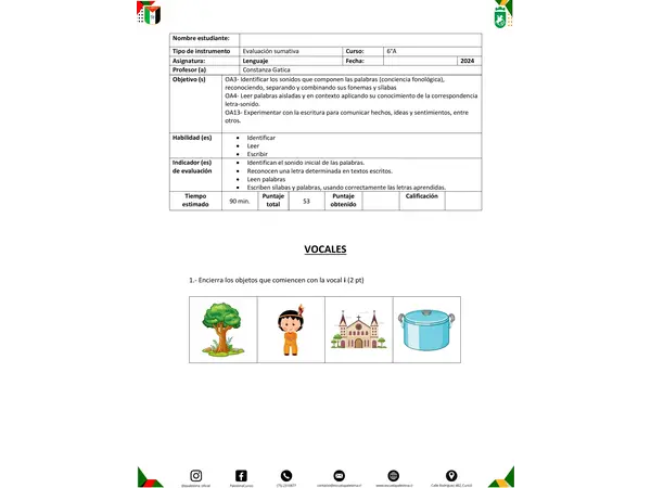 PRUEBA VOCALES Y LETRA M