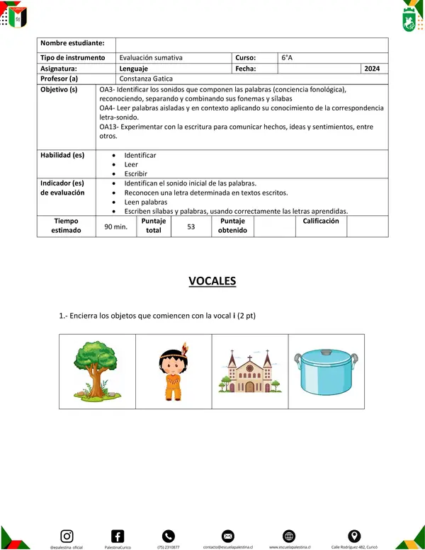 PRUEBA VOCALES Y LETRA M