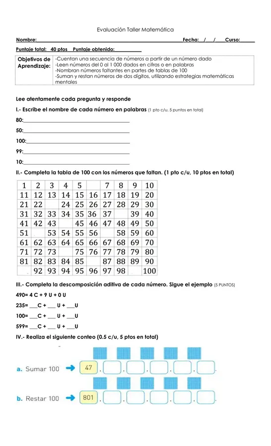 Evaluación Matemática 3ero