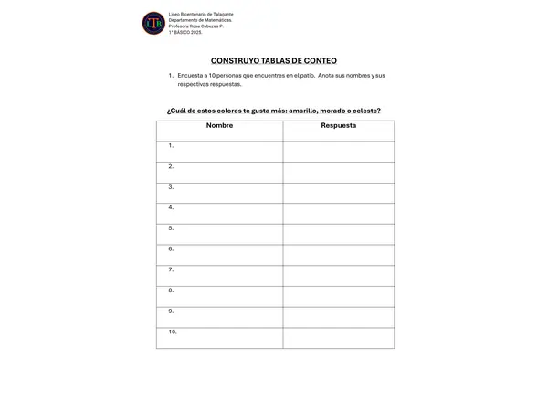 Guía de ejercitación: Tablas de conteo