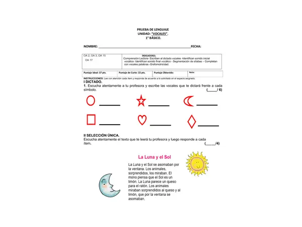 Evaluación Lenguaje vocales