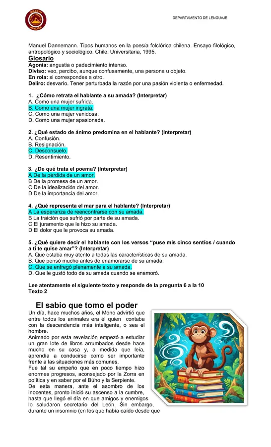 Guía de comprensión 8° básico