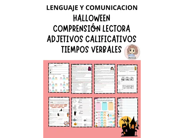 Ficha lista para usar: Halloween - Comprensión, Adjetivos y Verbos