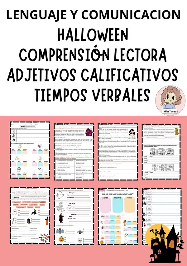 Ficha lista para usar: Halloween - Comprensión, Adjetivos y Verbos