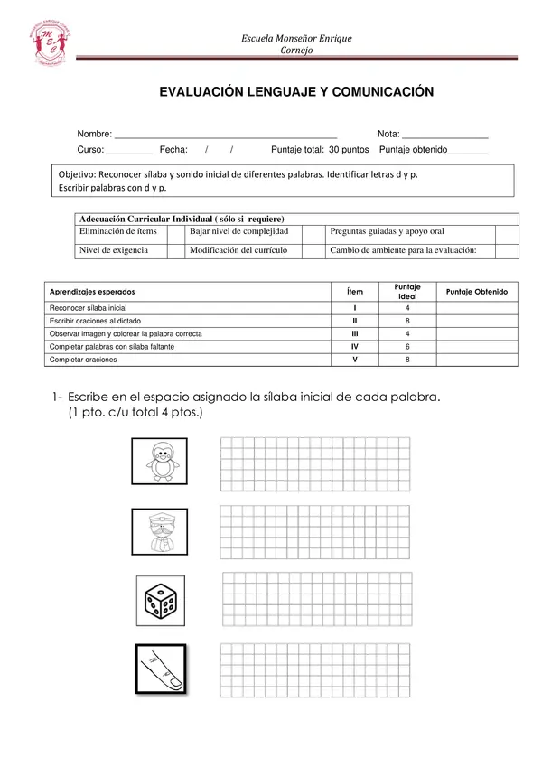 Evaluación lecciones pino y nido