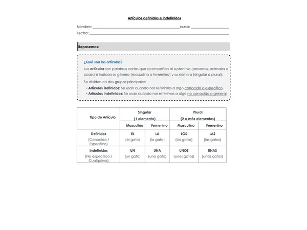 Artículos definidos e indefinidos 