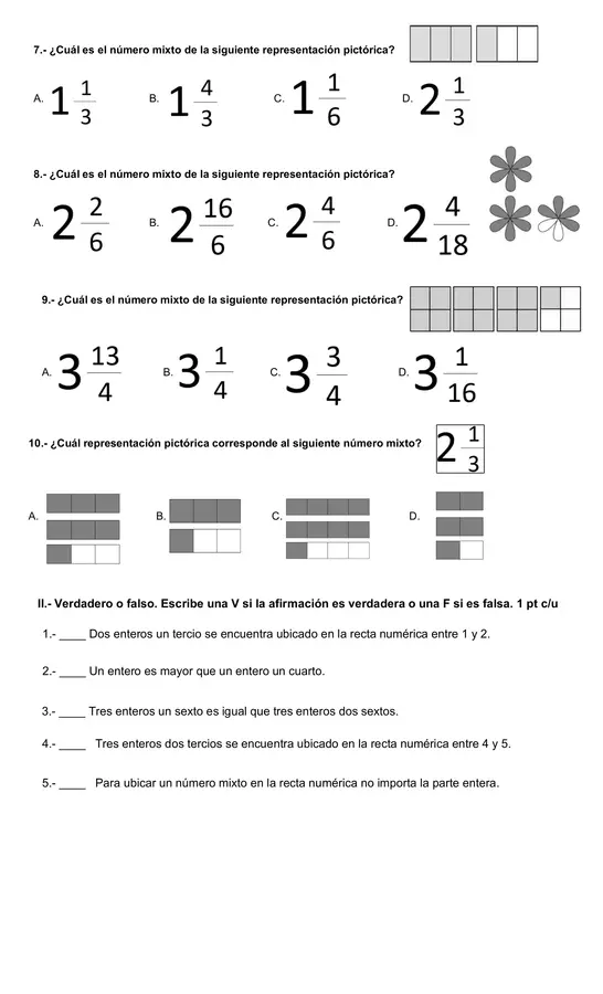 evaluación números mixtos