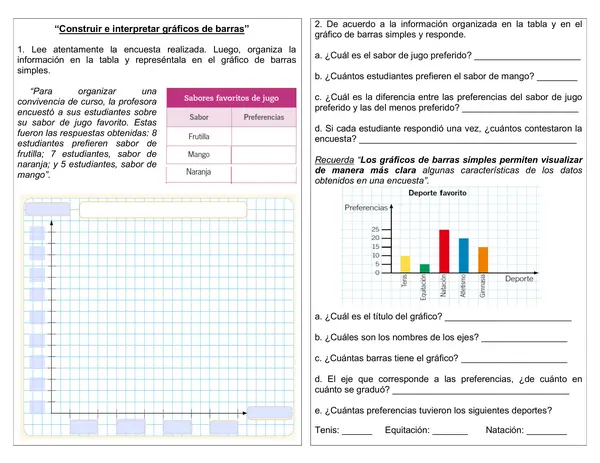 Guía 4° año "Construcción de gráficos de barra simple"