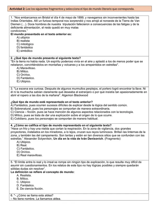 Tipos de mundo en la literatura