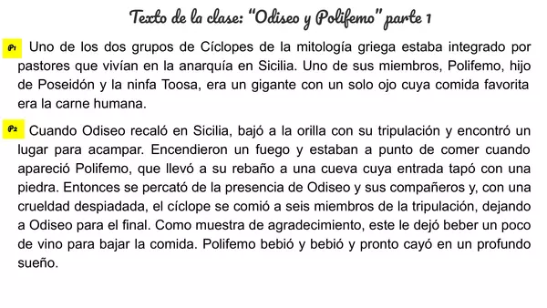 Odiseo y Polifemo, narración breve