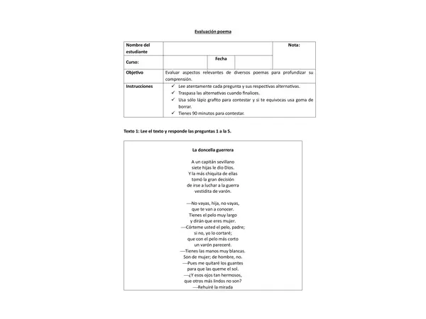 Evaluación de Poemas – 6° Básico