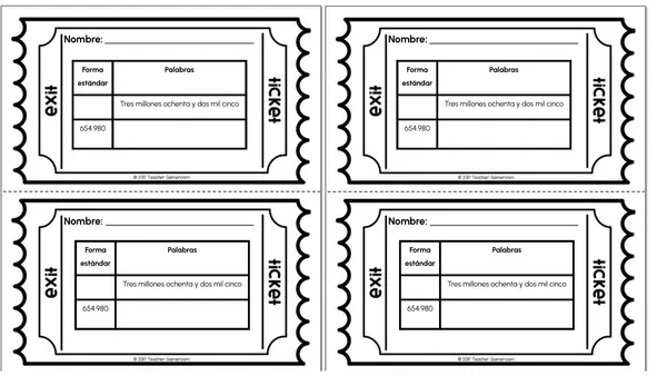 Ticket de salida lectura y escritura de números