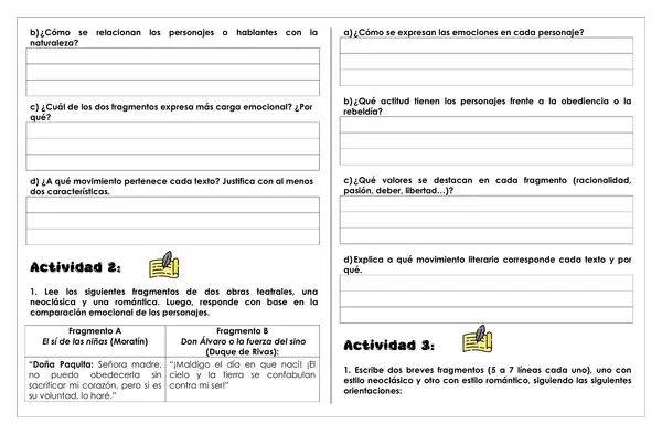 Guía de trabajo - Comparando estilos literarios: Neoclasicismo y Romanticismo