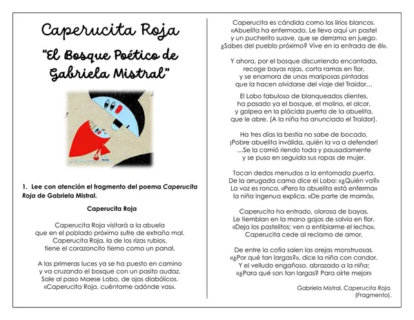 Guía de trabajo - Análisis e interpretación “Caperucita Roja” Gabriela Mistral