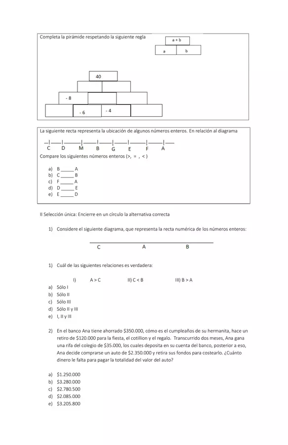 Evaluacion Matematica, Primero Medio, unidad1, numeros enteros y potencias con solucion 