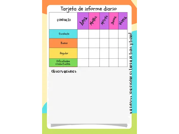 Tarjeta de informe diario de conducta