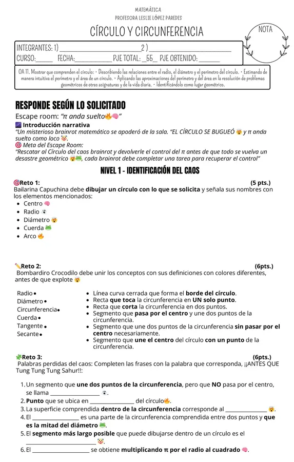 Escape room círculo y circunferencia