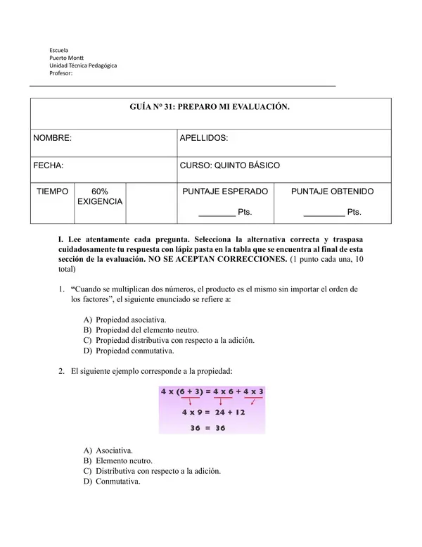 Prueba: Ejercicios y problemas de multiplicación y división