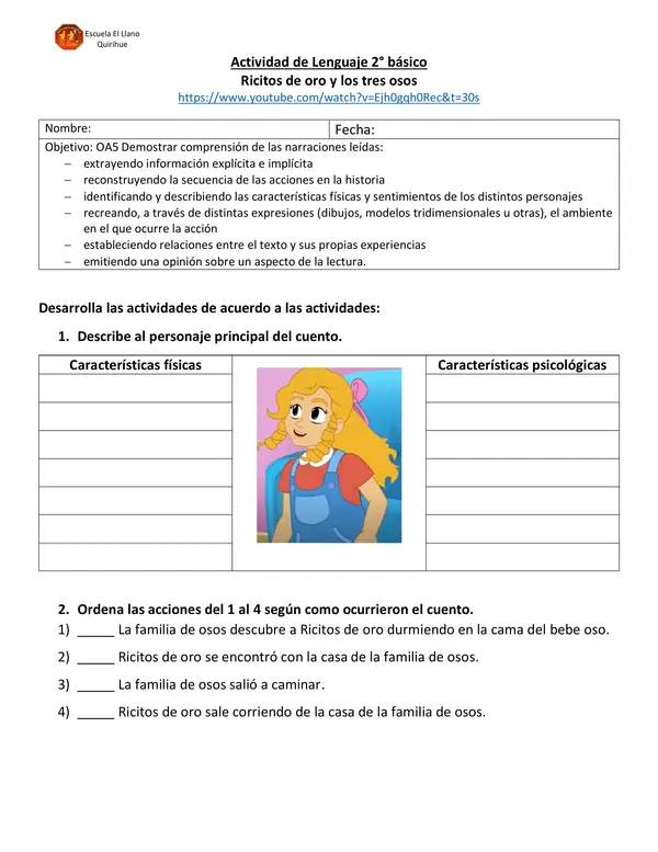 Comprensión de cuentos infantiles, 2° básico. 