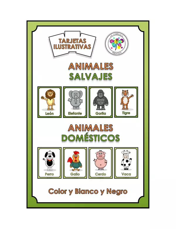 Tarjetas Ilustrativas Animales Domésticos Salvajes Recortar Color
