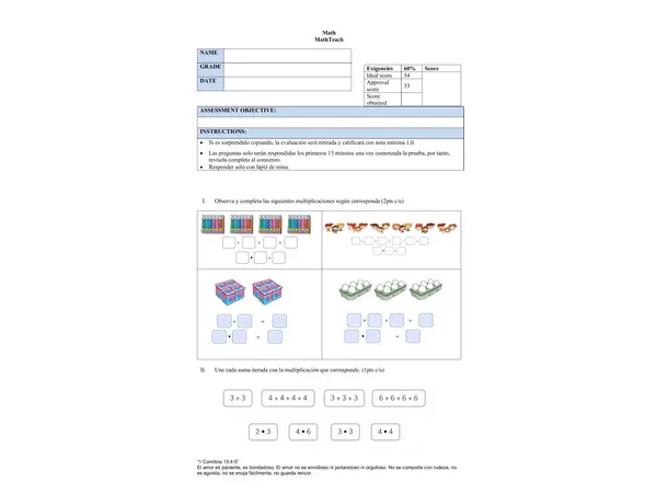 Evaluación multiplicación y divisiones
