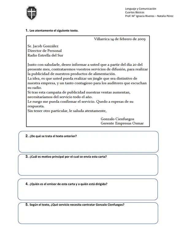Guía principales características de una carta
