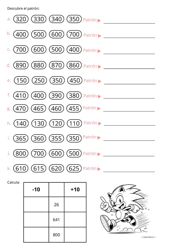 Matemática, ejerecicios de secuencia hasta 1000