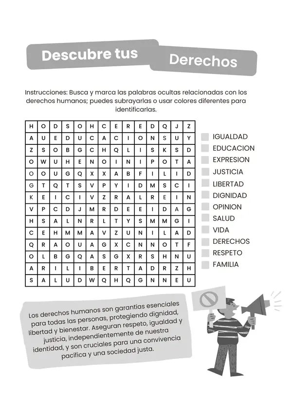 Sopa de letras Descubre tus derechos