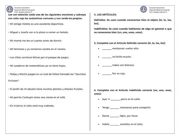 Genero y número 2º básico Lenguaje