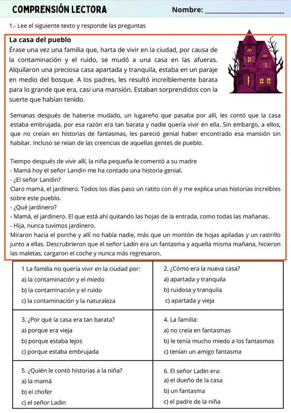 Ficha lista para usar: Halloween - Comprensión, Adjetivos y Verbos