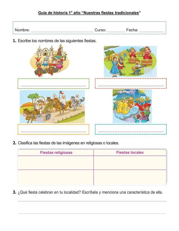 Guía de historia 1° año "Nuestras fiestas tradicionales"