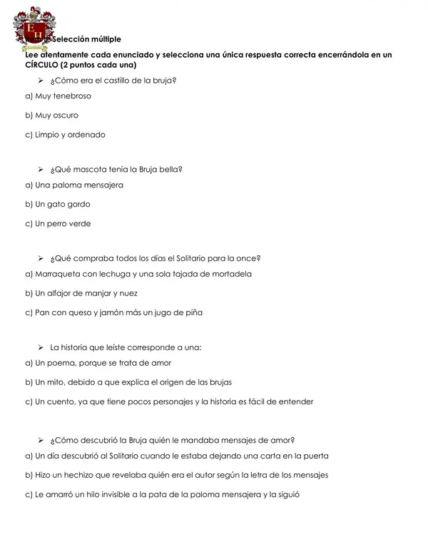 Evaluación La bruja bella y el solitario 