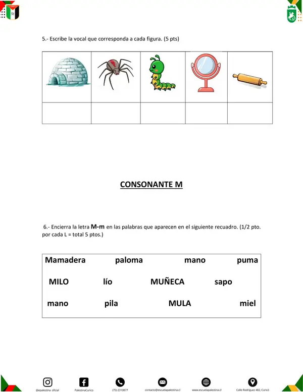PRUEBA VOCALES Y LETRA M