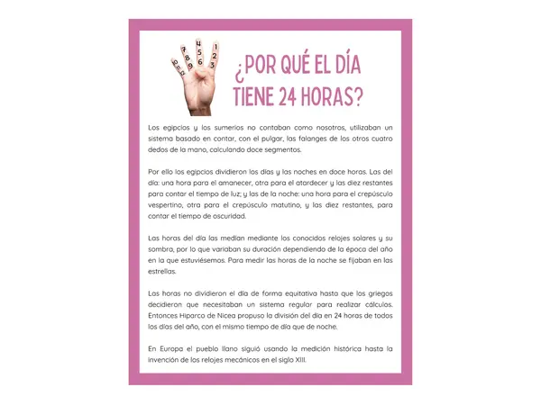 Comprensión lectora: Artículo Informativo - ¿Por qué el día tiene 24 horas?