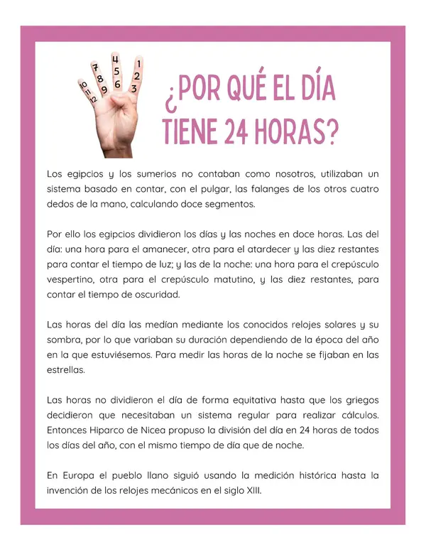 Comprensión lectora: Artículo Informativo - ¿Por qué el día tiene 24 horas?