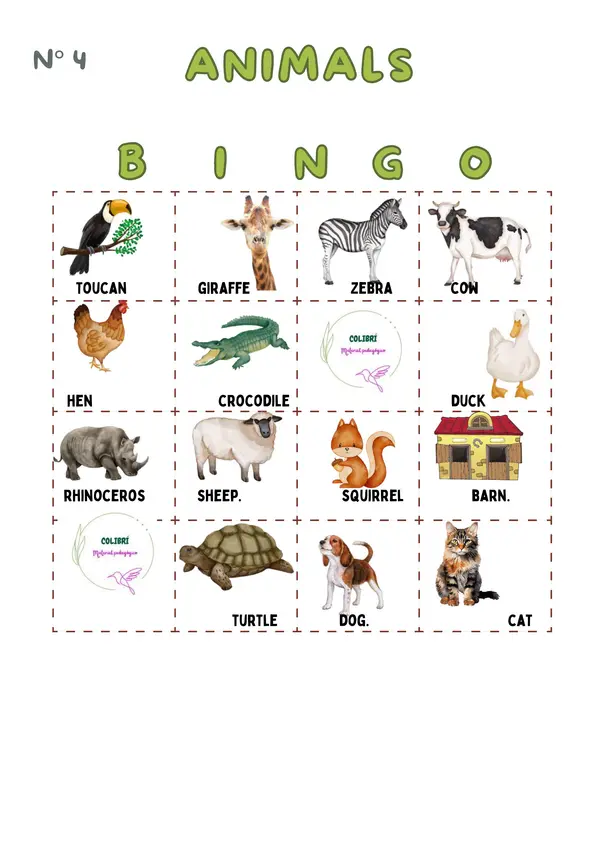 BINGO DE ANIMALES- OTOÑO EN INGLÉS