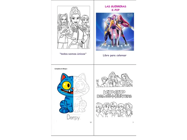 Libro para colorear con tareas Huntrix