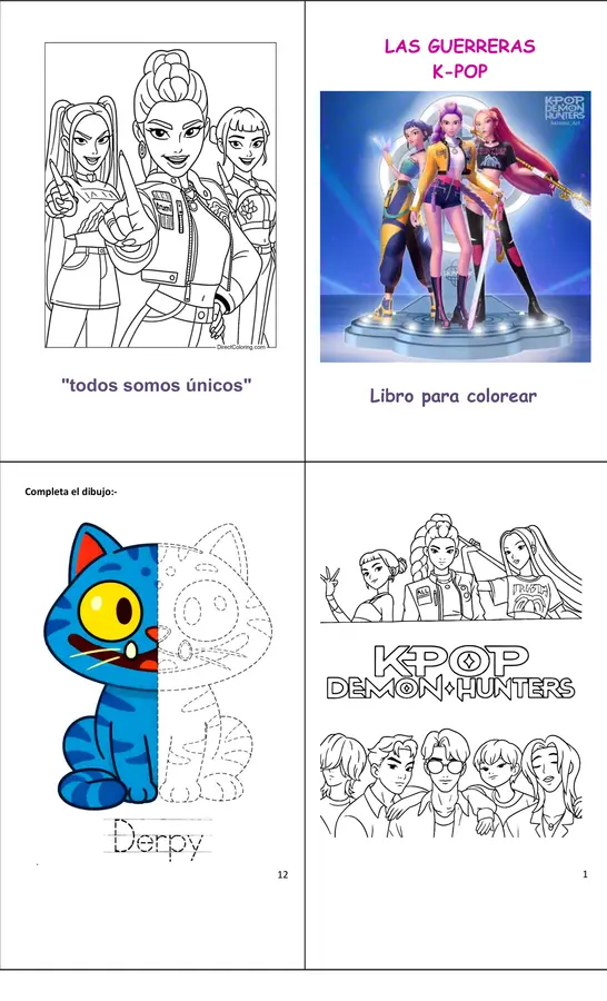 Libro para colorear con tareas Huntrix