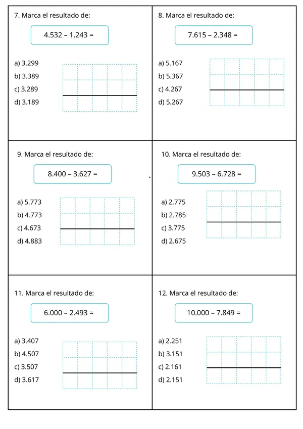 Prueba sumas, restas, resolución de problemas