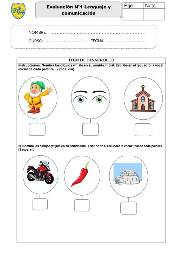 prueba Lenguaje Vocales 