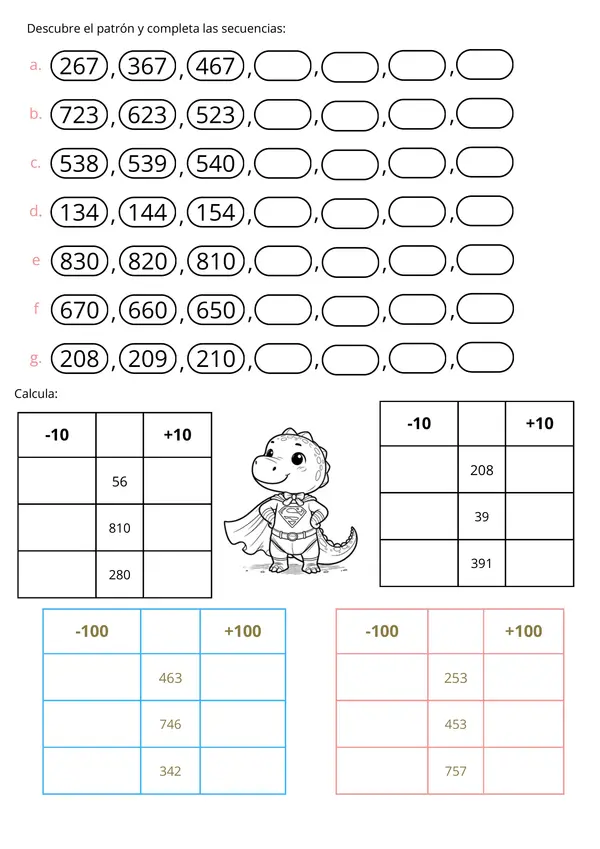 Matemática, ejerecicios de secuencia hasta 1000