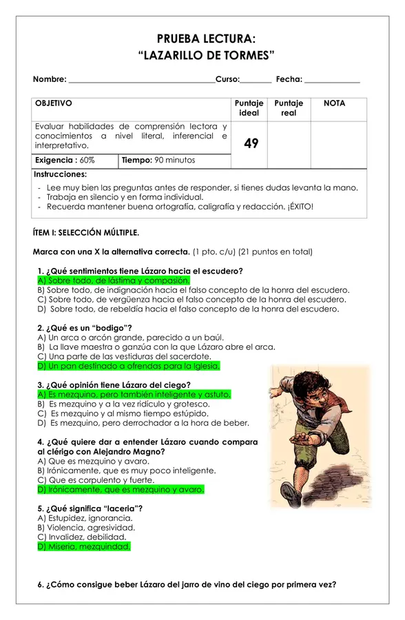 Prueba Lectura - Lazarillo de Tormes